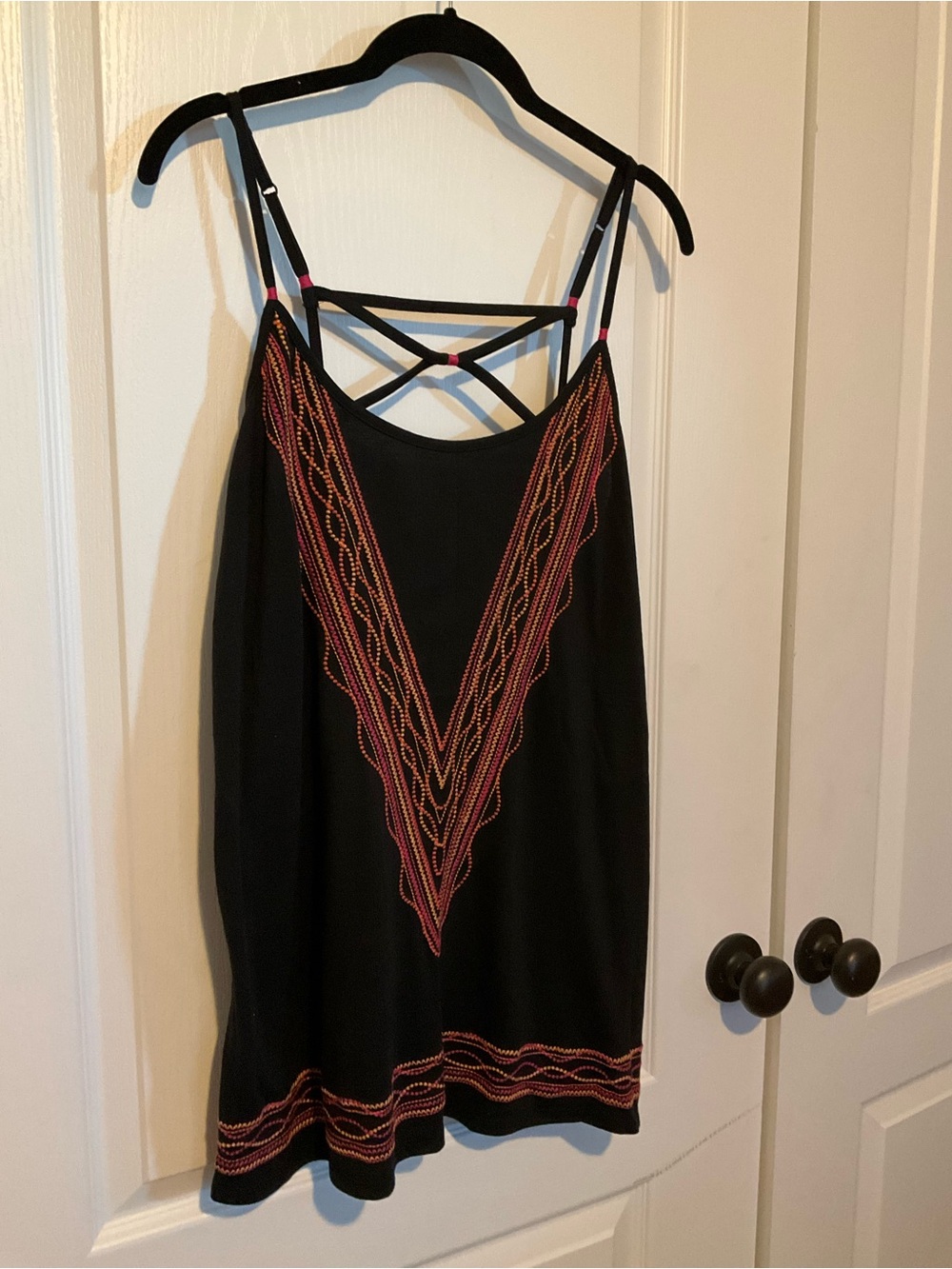 Maurices Black Tank Top with Red Accent Embroidery